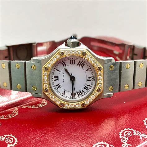 cartier two toned watch|cartier santos diamond bezel.